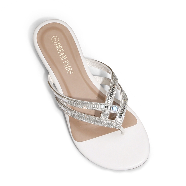 Rhinestone Flip-Flop Sandals - WHITE - 3