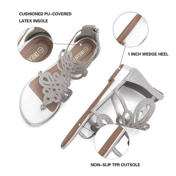 Gladiator Rhinestones Flat Sandals - SILVER - 2
