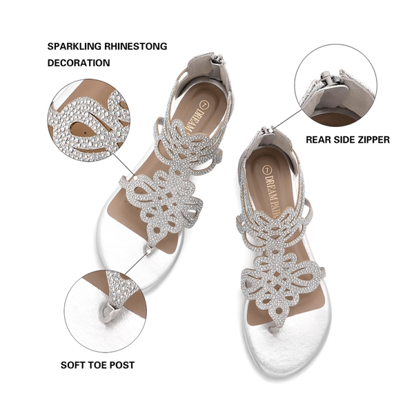 Gladiator Rhinestones Flat Sandals - SILVER - 3