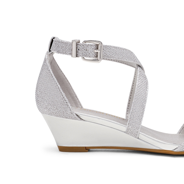 Open Toe Low Heel Wedge Sandals - SILVER - 3