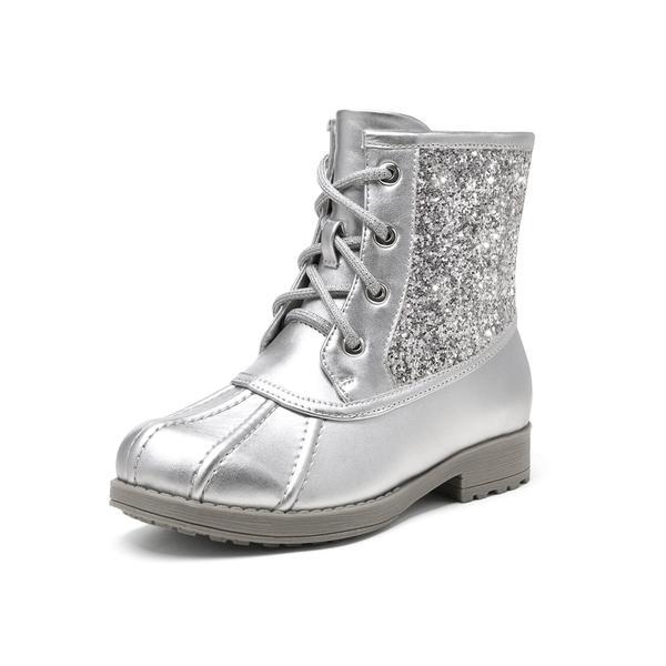 Girls Side Zipper Leather Glitter Boots - SILVER -  0