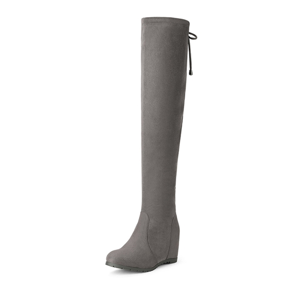 Thigh High Wedges Boots - GREY -  0