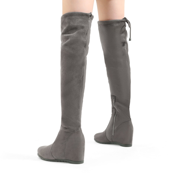 Thigh High Wedges Boots - GREY - 4