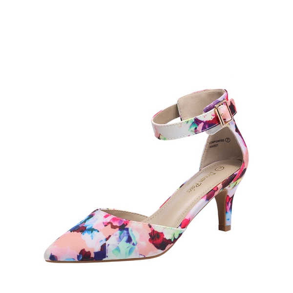 Women's Low Heel Ankle Strap Pumps - FLORAL -  0