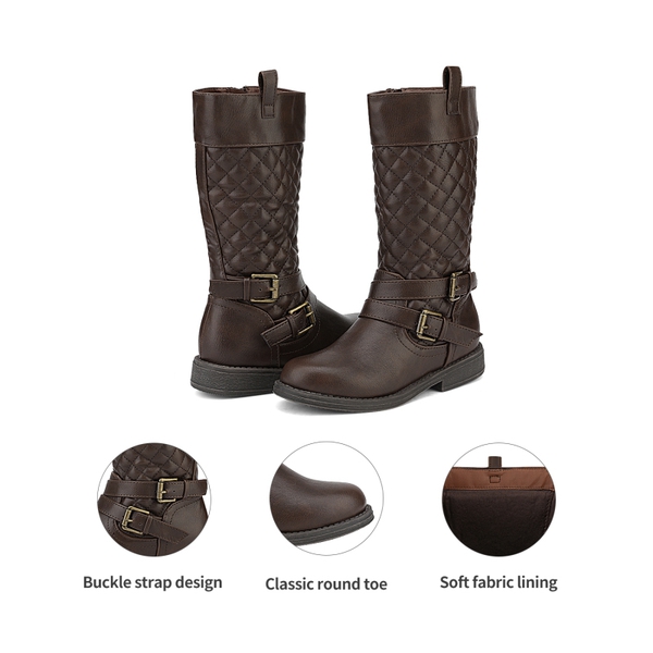 Girls Knee High Fashion Riding Boots - BROWN - 4