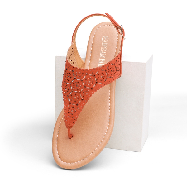 Cut Out Rhinestone Flat Sandals - ORANGE - 2