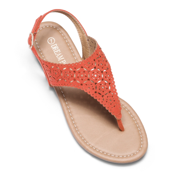 Cut Out Rhinestone Flat Sandals - ORANGE - 3