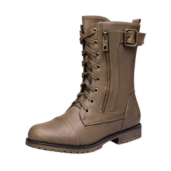Winter Mid Calf Lace Up Boots - CAMEL -  0