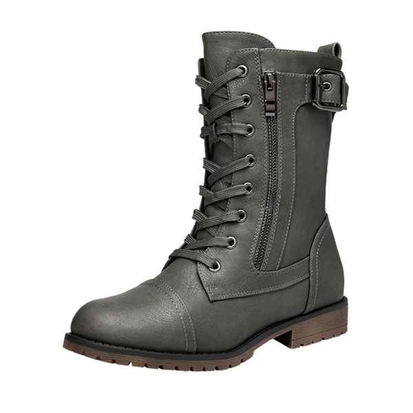 Winter Mid Calf Lace Up Boots - GREY -  0