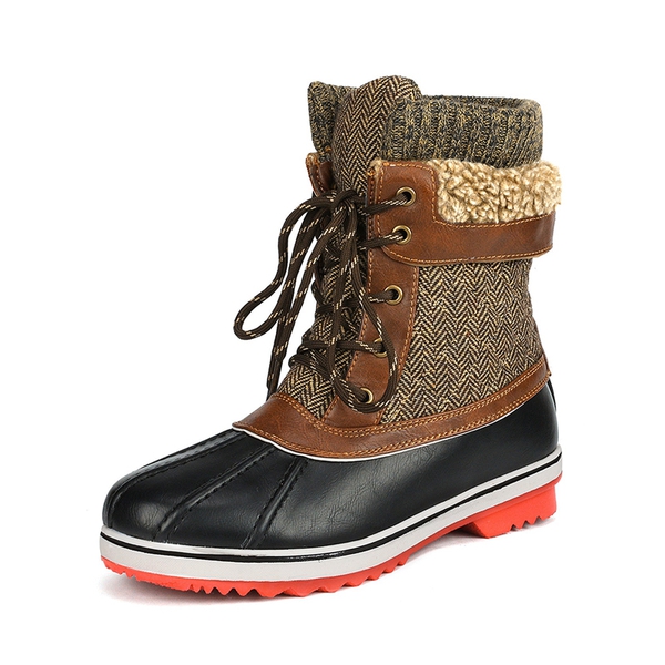 Mid Calf Lace Up Snow Boots - BROWN -  0