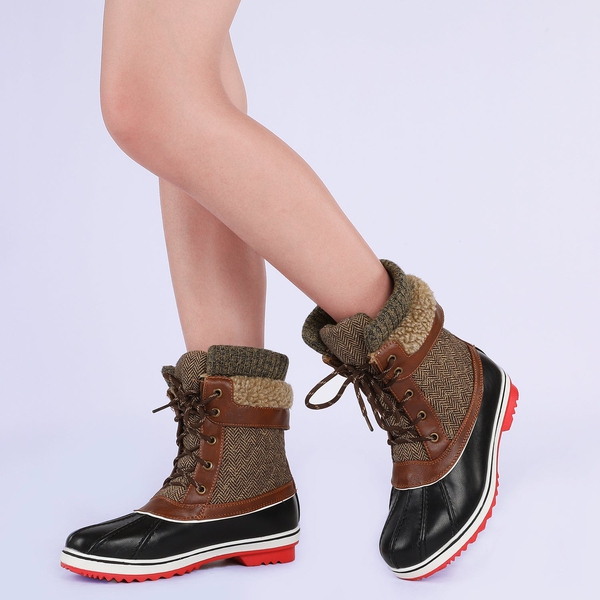 Mid Calf Lace Up Snow Boots - BROWN - 2
