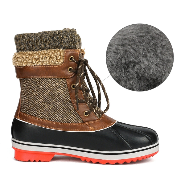 Mid Calf Lace Up Snow Boots - BROWN - 3