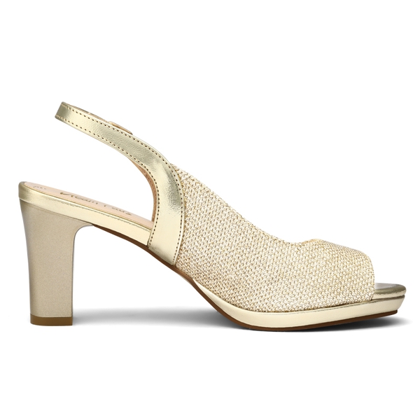 Chunky Heel Peep Toe Slingback Pumps - GOLD - 2