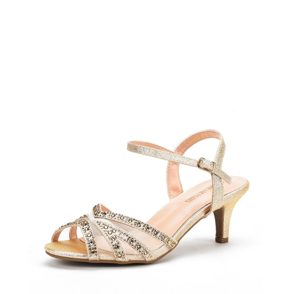 Ankle Strap Kitten Heel Sandals - GOLD -  0