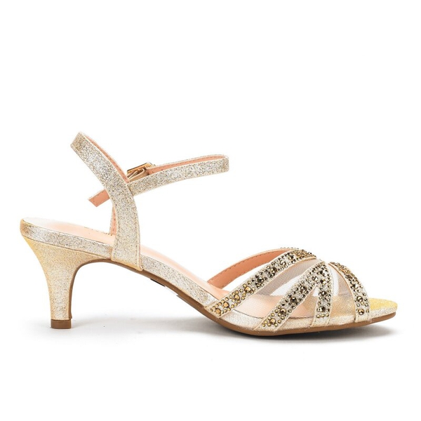 Ankle Strap Kitten Heel Sandals - GOLD - 1