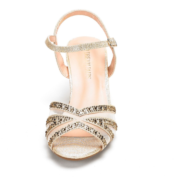 Ankle Strap Kitten Heel Sandals - GOLD - 2