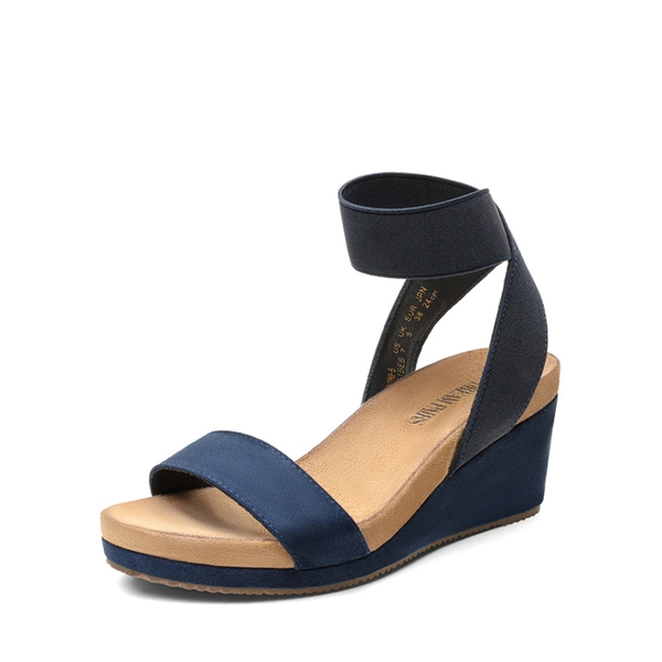 Ankle Strap Platform Wedge Sandals - NAVY -  0