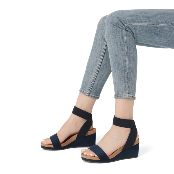 Ankle Strap Platform Wedge Sandals - NAVY - 1