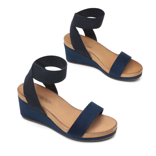 Ankle Strap Platform Wedge Sandals - NAVY - 2
