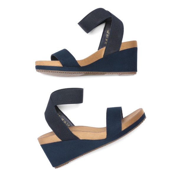 Ankle Strap Platform Wedge Sandals - NAVY - 3
