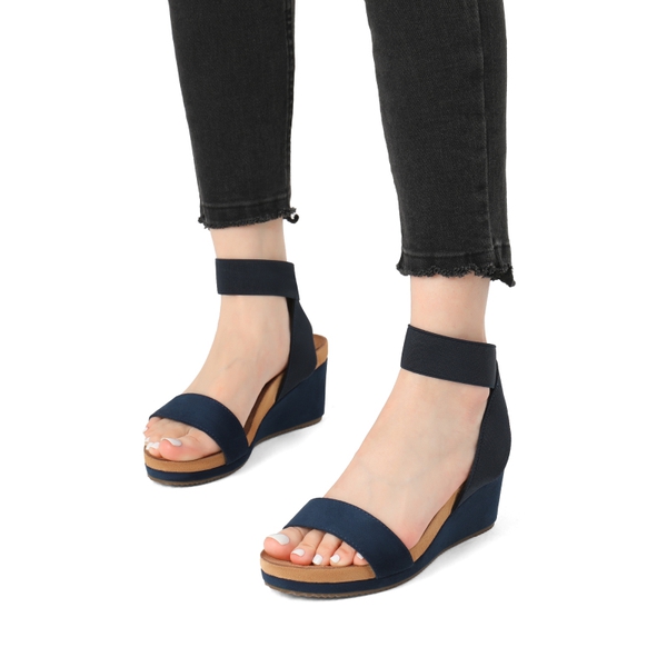 Ankle Strap Platform Wedge Sandals - NAVY - 4