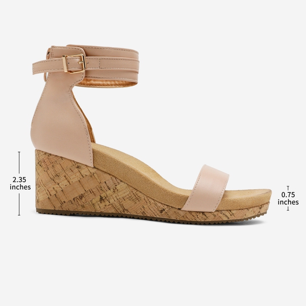 Ankle Strap Platform Wedge Sandals - NUDE - 1