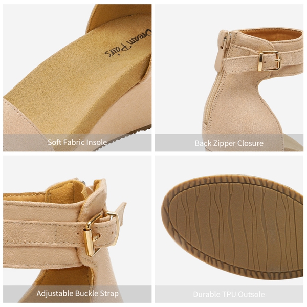 Ankle Strap Platform Wedge Sandals - NUDE - 3