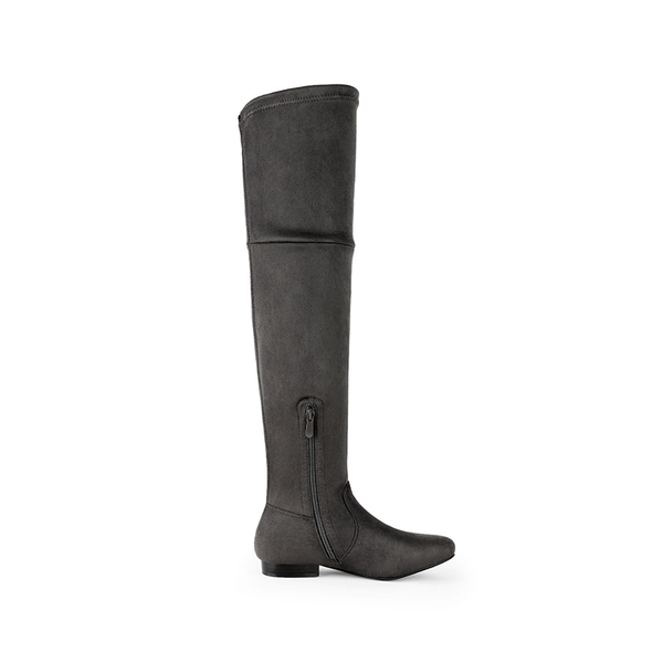 Flat Thigh High Boots - GREY - 1