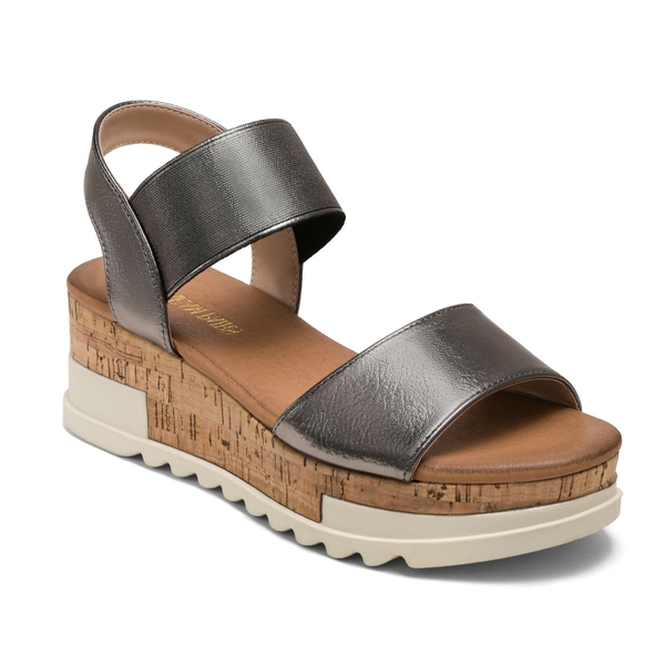Ankle Strap Platform Sandals - PEWTER - 2