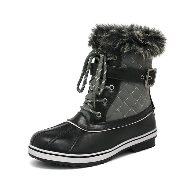 Mid Calf Faux Snow Boots - GREY -  0