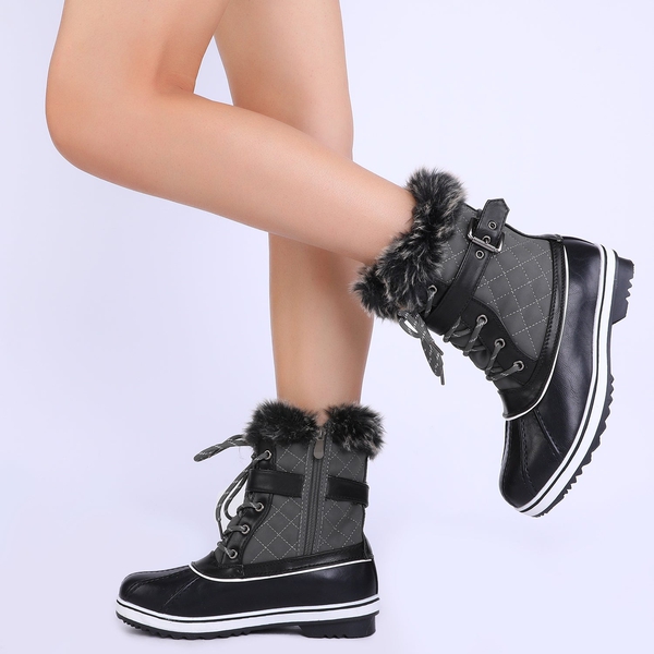 Mid Calf Faux Snow Boots - GREY - 1