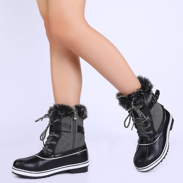 Mid Calf Faux Snow Boots - GREY - 2