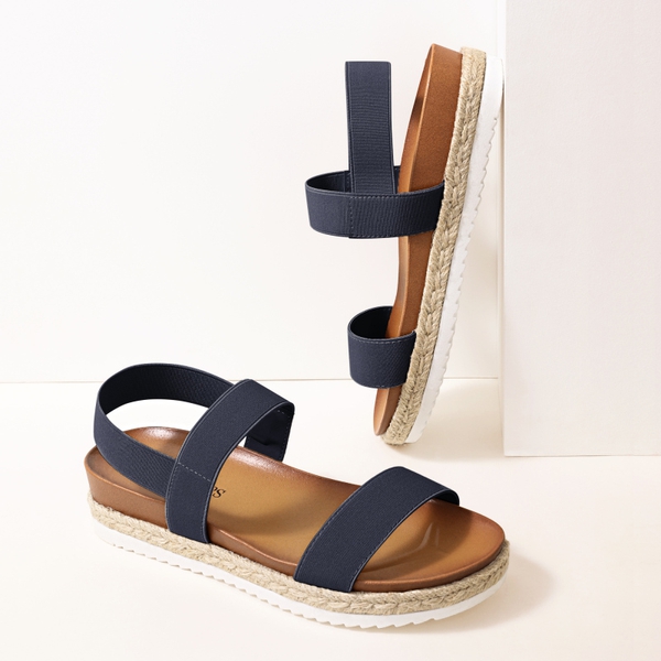 Open Toe Espadrille Platform Sandals - NAVY - 3