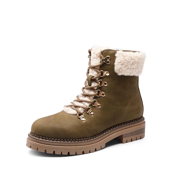 Fur Lined Warm Winter Ankle Boots - KHAKI -  0