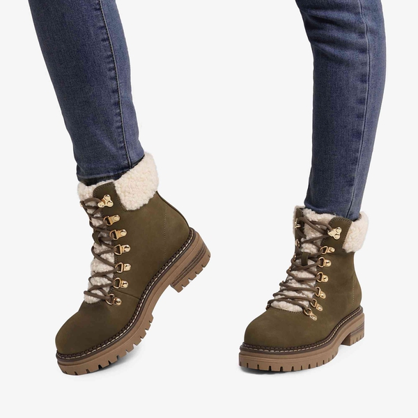 Fur Lined Warm Winter Ankle Boots - KHAKI - 1