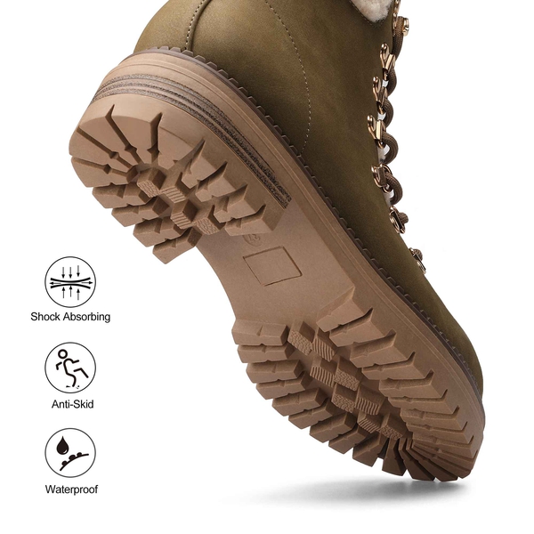 Fur Lined Warm Winter Ankle Boots - KHAKI - 3