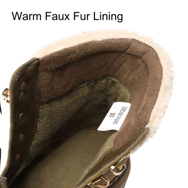 Fur Lined Warm Winter Ankle Boots - KHAKI - 4