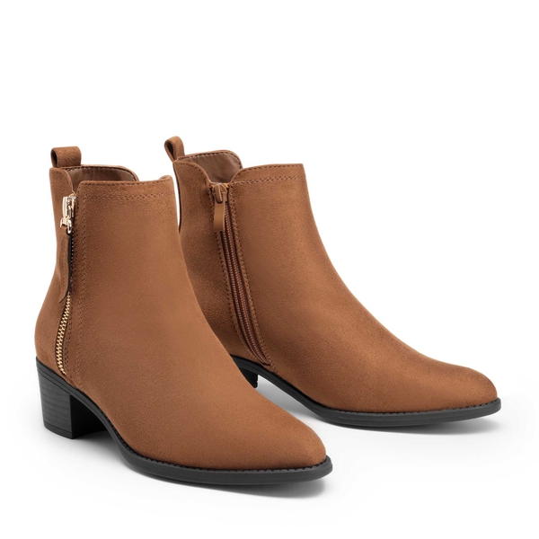 Pointed Toe Size Zip Ankle Boots - BROWN - 4