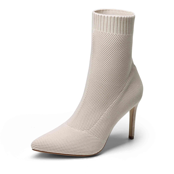 Non-Slip Stilleto Knitted Ankle Boots - BEIGE -  0