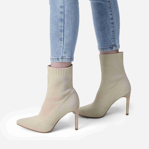Non-Slip Stilleto Knitted Ankle Boots - BEIGE - 1
