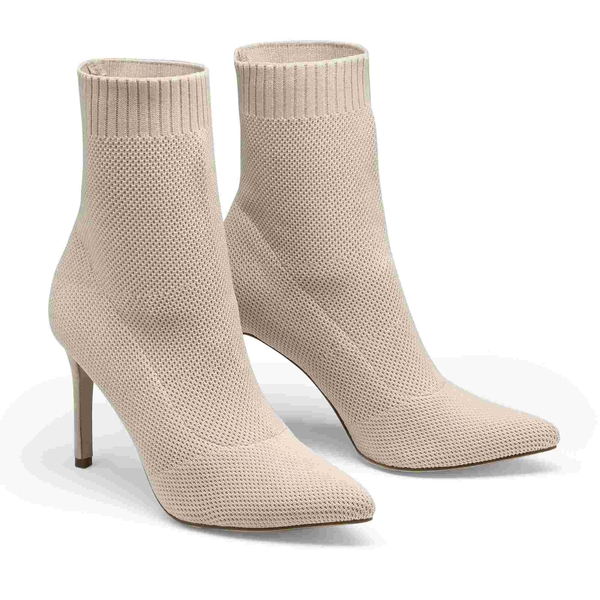 Non-Slip Stilleto Knitted Ankle Boots - BEIGE - 3