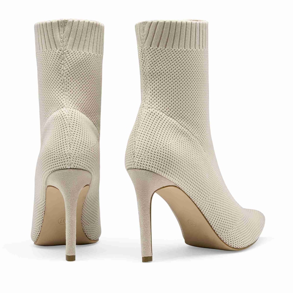 Non-Slip Stilleto Knitted Ankle Boots - BEIGE - 4