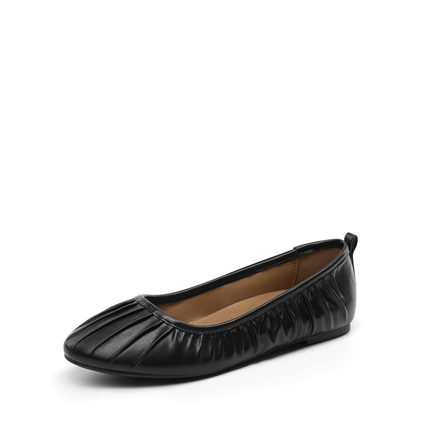 Pleated Round Toe Ballet Flats - BLACK -  0
