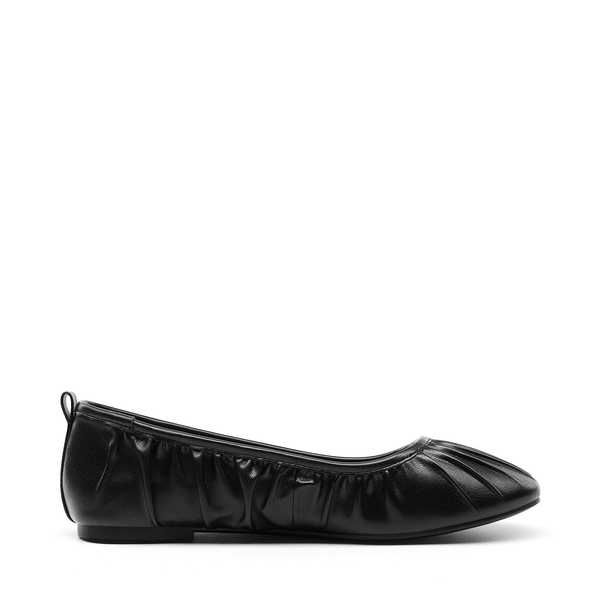 Pleated Round Toe Ballet Flats - BLACK - 3