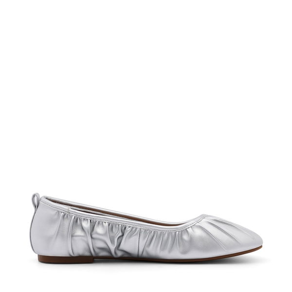 Pleated Round Toe Ballet Flats - SILVER - 2