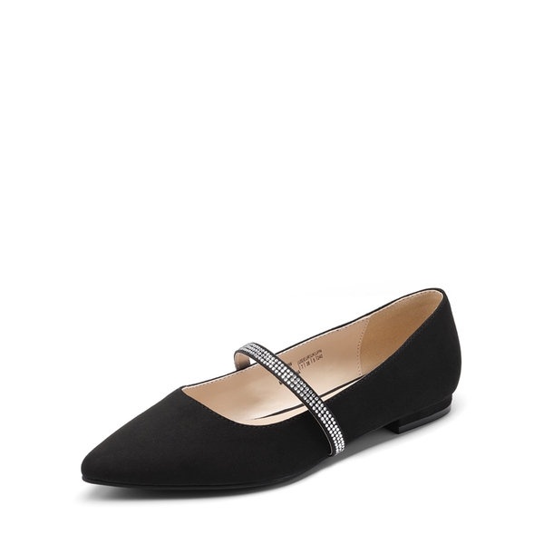 Slip On Rhinestone Strap Flats - BLACK -  0