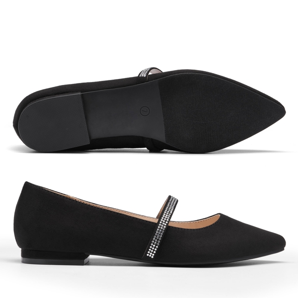 Slip On Rhinestone Strap Flats - BLACK - 2