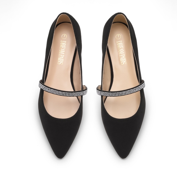 Slip On Rhinestone Strap Flats - BLACK - 4
