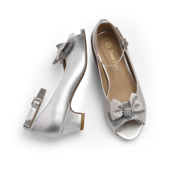 Low Heel Flower Girls Dress Shoes - SILVER - 3