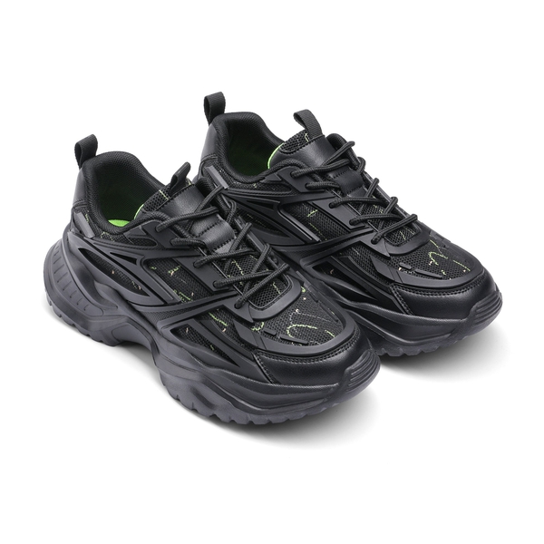 Chunky Platform Lace-up Sneakers - BLACK - 4